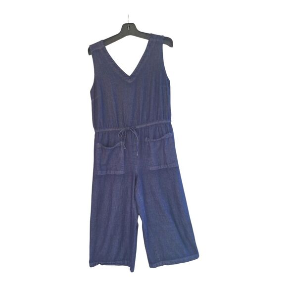 Waist Defined Utility Jumpsuit Old Navy Sleeveless Chambray V Neck Wide Leg L - Picture 1 of 16